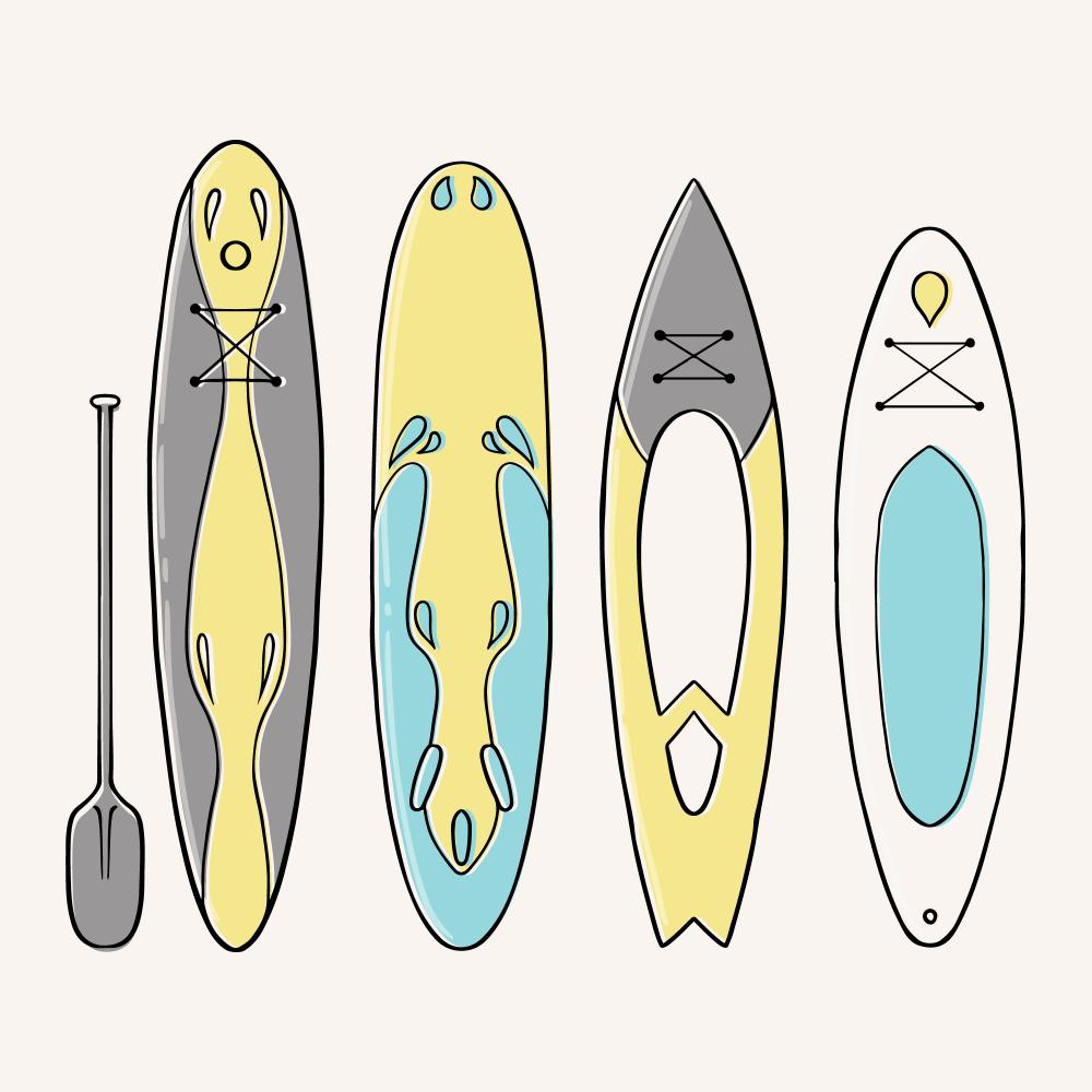 a picture showing the different types of surfboard during the history of surboarding