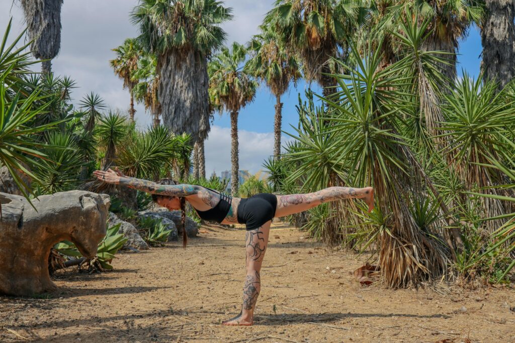 doing stretches in the forest