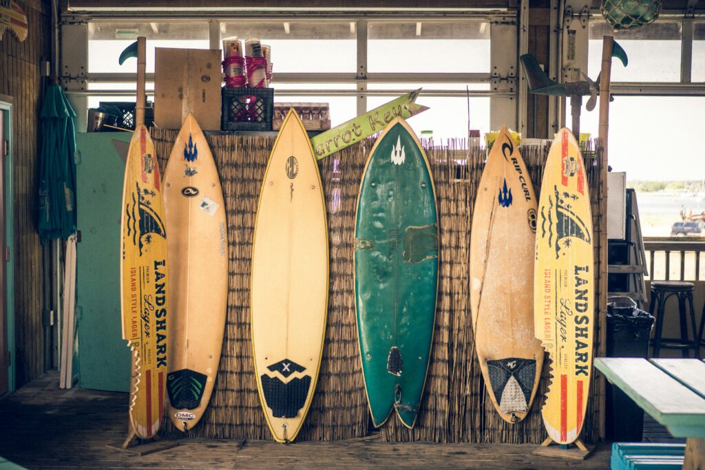 surfboards on a rack