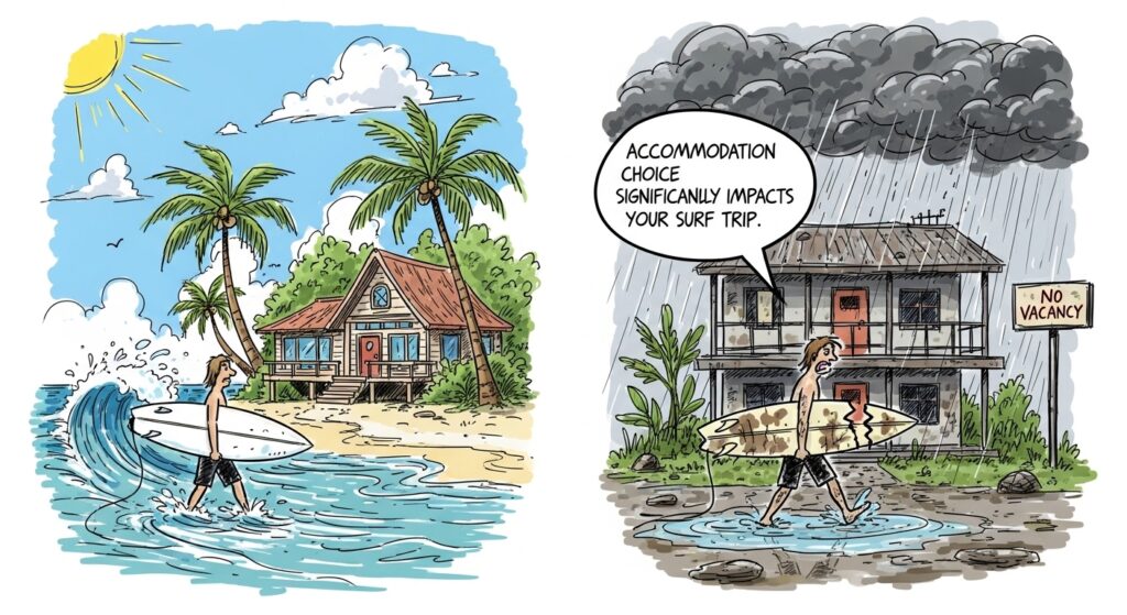 accommodation choice significantly impacts your surf trip